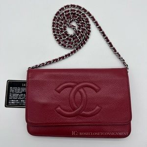 Authentic Chanel Red Caviar Timeless Wallet on Chain